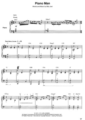 Thumbnail of first page of Piano Man piano sheet music PDF by Billy Joel.