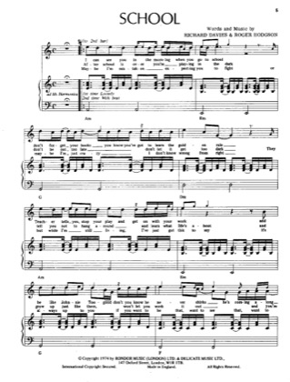 Thumbnail of first page of School piano sheet music PDF by Supertramp.