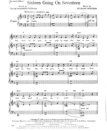 Thumbnail of first page of Sixteen Going On Seventeen piano sheet music PDF by The Sound of Music.