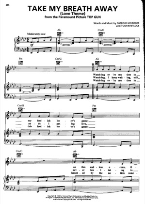 Thumbnail of first page of Take My Breath Away piano sheet music PDF by Berlin.