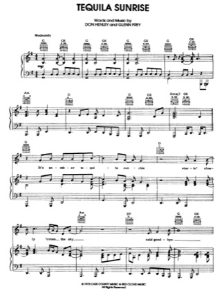 Thumbnail of first page of Tequila Sunrise piano sheet music PDF by Eagles.
