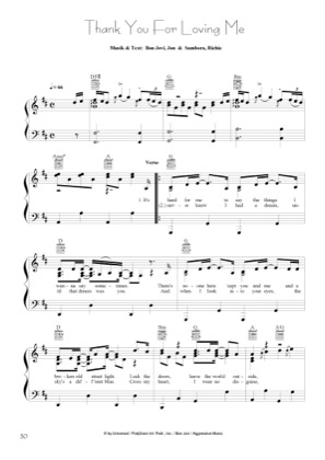 Thumbnail of first page of Thank You For Loving Me piano sheet music PDF by Bon Jovi.