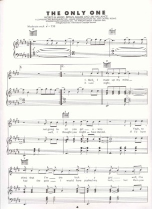 Thumbnail of first page of The Only One piano sheet music PDF by Bryan Adams.