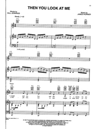Thumbnail of first page of Then You Look At Me piano sheet music PDF by Celine Dion.