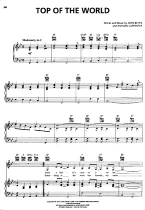 Thumbnail of first page of Top Of The World piano sheet music PDF by The Carpenters.