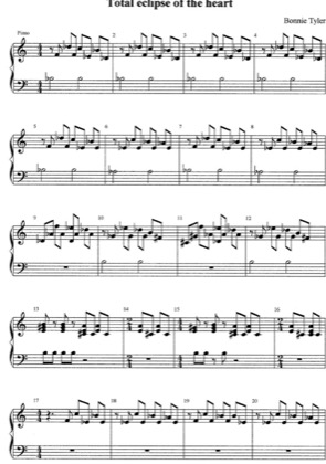 Thumbnail of first page of Total Eclipse Of The Heart piano sheet music PDF by Bonnie Tyler.
