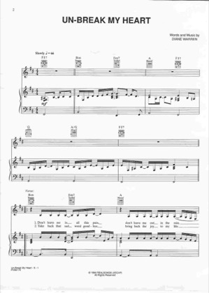 Thumbnail of first page of Unbreak My Heart piano sheet music PDF by Toni Braxton.