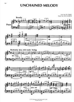 Thumbnail of first page of Unchained Melody piano sheet music PDF by Righteous Brothers.