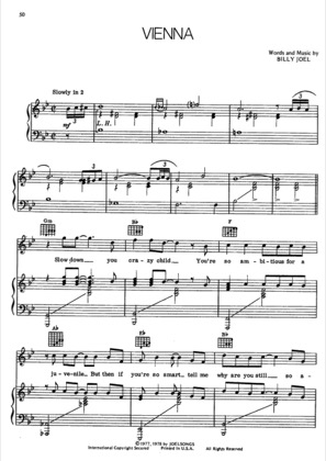 Thumbnail of first page of Vienna piano sheet music PDF by Billy Joel.