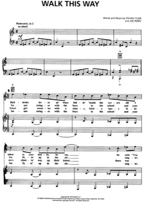 Thumbnail of first page of Walk This Way piano sheet music PDF by Aerosmith.
