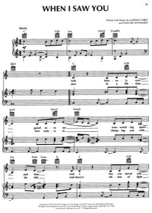 Thumbnail of first page of When I Saw You piano sheet music PDF by Mariah Carey.