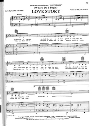 Thumbnail of first page of Where Do I Begin - Love Story piano sheet music PDF by Franci Lei.
