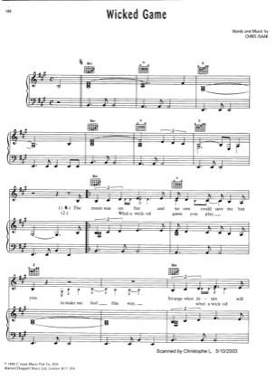 Thumbnail of first page of Wicked Game piano sheet music PDF by Chris Isaak.