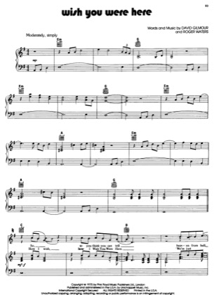 Thumbnail of first page of Wish You Were Here piano sheet music PDF by Pink Floyd.