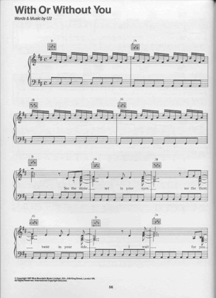 Thumbnail of first page of With Or Without You piano sheet music PDF by U2.