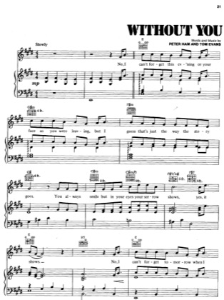 Thumbnail of first page of Without You piano sheet music PDF by Harry Nilsson.