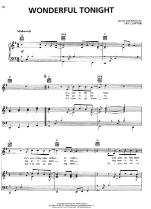 Thumbnail of first page of Wonderful Tonight piano sheet music PDF by Eric Clapton.