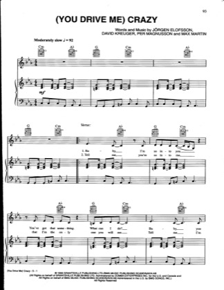 Thumbnail of first page of You Drive Me Crazy piano sheet music PDF by Britney Spears.