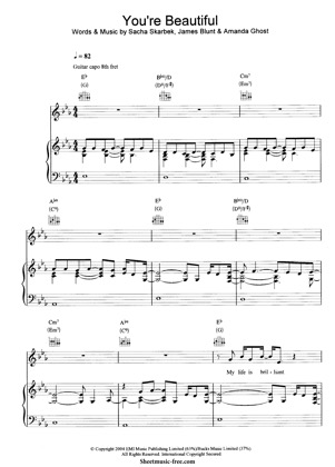 Thumbnail of first page of You're Beautiful piano sheet music PDF by James Blunt.