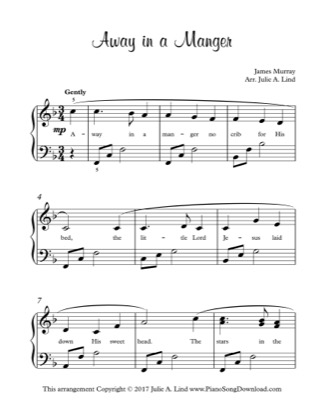 Thumbnail of first page of Away In A Manger piano sheet music PDF by Christmas.