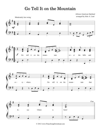 Thumbnail of first page of Go Tell It On The Mountain (Lvl 3-4) piano sheet music PDF by Christmas.