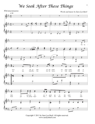 Thumbnail of first page of We Seek After These Things piano sheet music PDF by Sara Lyn Baril.