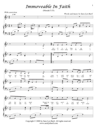 Thumbnail of first page of Immovible In Faith piano sheet music PDF by Sara Lyn Baril.