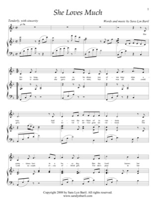 Thumbnail of first page of She Loves Much piano sheet music PDF by Sara Lyn Baril.