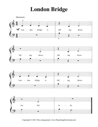Thumbnail of first page of London Bridge piano sheet music PDF by Kids (Lvl 1).