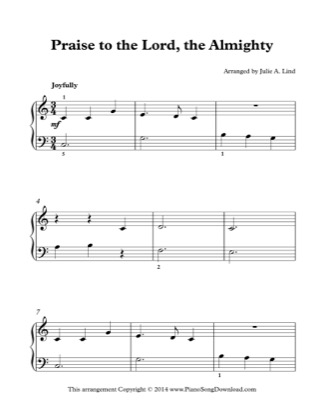 Thumbnail of first page of Praise to the Lord, the Almighty piano sheet music PDF by Kids (Lvl 1).