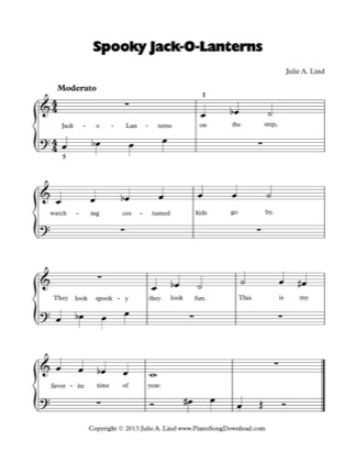 Thumbnail of first page of Spooky Jack-O-Lanterns piano sheet music PDF by Kids (Lvl 1).