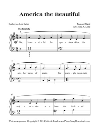 Thumbnail of first page of America The Beautiful piano sheet music PDF by Kids (Lvl 2).