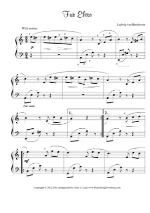 Thumbnail of first page of Fur Elise (Lvl 3) piano sheet music PDF by Beethoven.