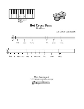 Thumbnail of first page of Hot Cross Buns (2) piano sheet music PDF by Kids.