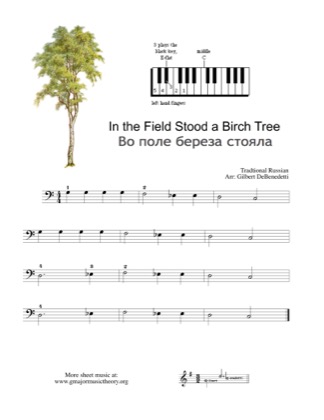 Thumbnail of first page of In the Field Stood a Birch Tree piano sheet music PDF by Kids.
