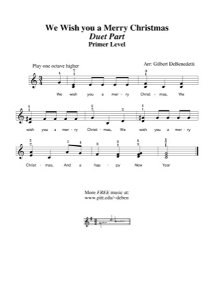 Thumbnail of first page of We Wish You a Merry Christmas (duet) piano sheet music PDF by Kids.