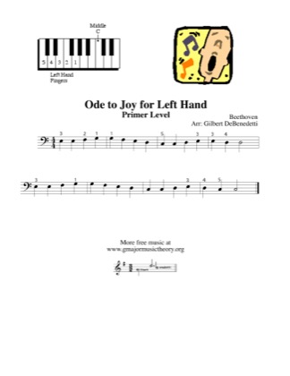 Thumbnail of first page of Ode to Joy (left hand) piano sheet music PDF by Kids.