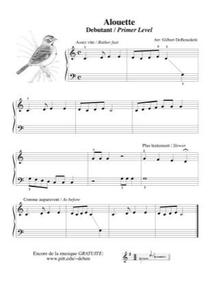 Thumbnail of first page of Alouette piano sheet music PDF by Kids.