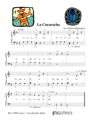 Thumbnail of first page of La Cucaracha piano sheet music PDF by Kids.