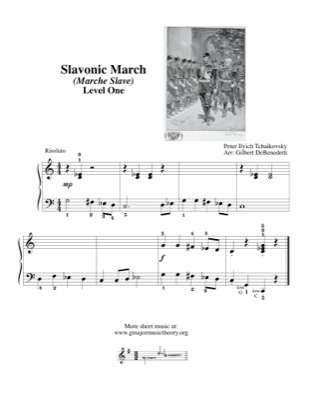 Thumbnail of first page of Slavonic March (Marche Slave) piano sheet music PDF by Tchaikovsky.
