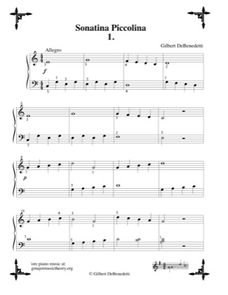 Thumbnail of first page of Sonatina Piccolina Preview piano sheet music PDF by Gil DeBenedetti .
