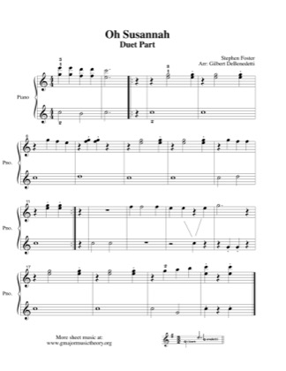 Thumbnail of first page of Oh! Susanna (duet) piano sheet music PDF by Kids.