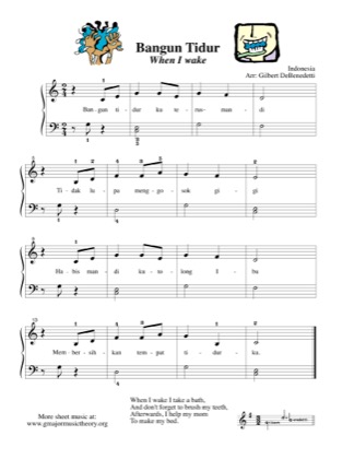 Thumbnail of first page of Bangun Tidur/When I Wake--from Indonesia piano sheet music PDF by Kids.