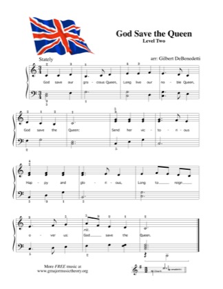 Thumbnail of first page of God Save the Queen piano sheet music PDF by Kids.