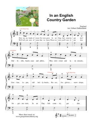 Thumbnail of first page of In an English Country Garden piano sheet music PDF by Kids.