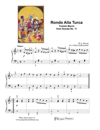 Thumbnail of first page of Rondo alla Turca (Turkish March) piano sheet music PDF by Mozart.