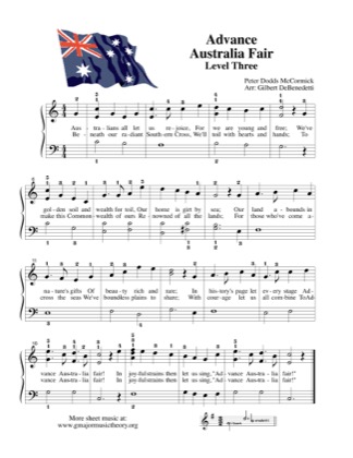 Thumbnail of first page of Advance Australia Fair piano sheet music PDF by Kids.