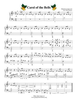 Thumbnail of first page of Carol of the Bells piano sheet music PDF by Kids.