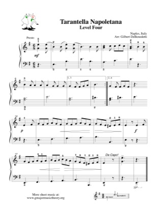 Thumbnail of first page of Tarantella Napoletana (Lvl 4) piano sheet music PDF by Kids.