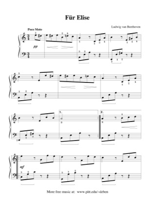 Thumbnail of first page of Fur Elise (3) piano sheet music PDF by Beethoven.